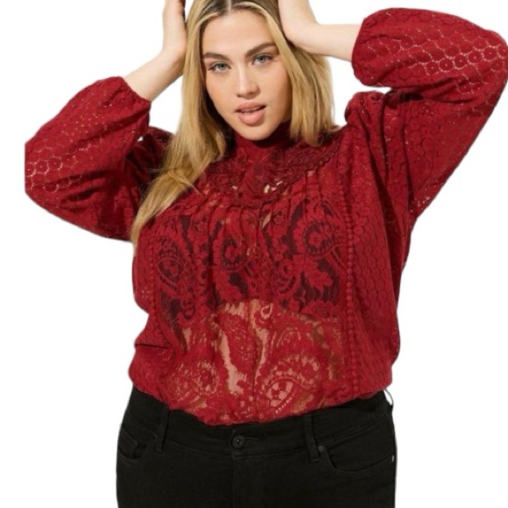 Torrid Mixed Lace High Neck Top Size 2